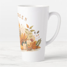 Um copo com impressão de abóbora de Halloween