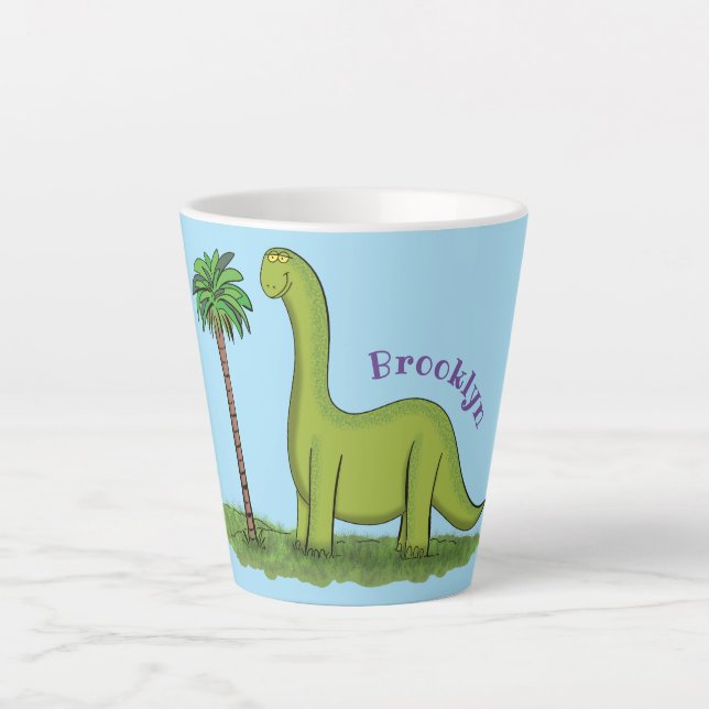 Caneca De Café Latte Um desenho animado de brontosaurus dinossauros, ve (Frente)