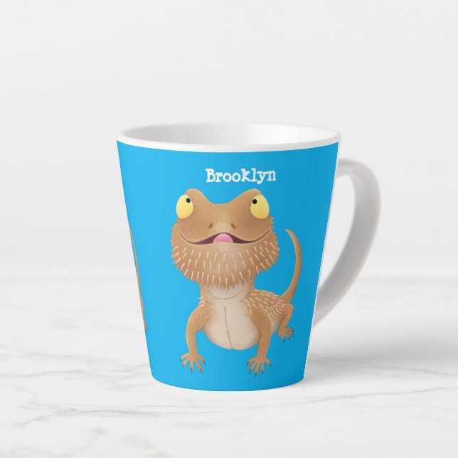 Caneca De Café Latte Um desenho animado de lagarto de dragão barbudo (Ângulo direito)