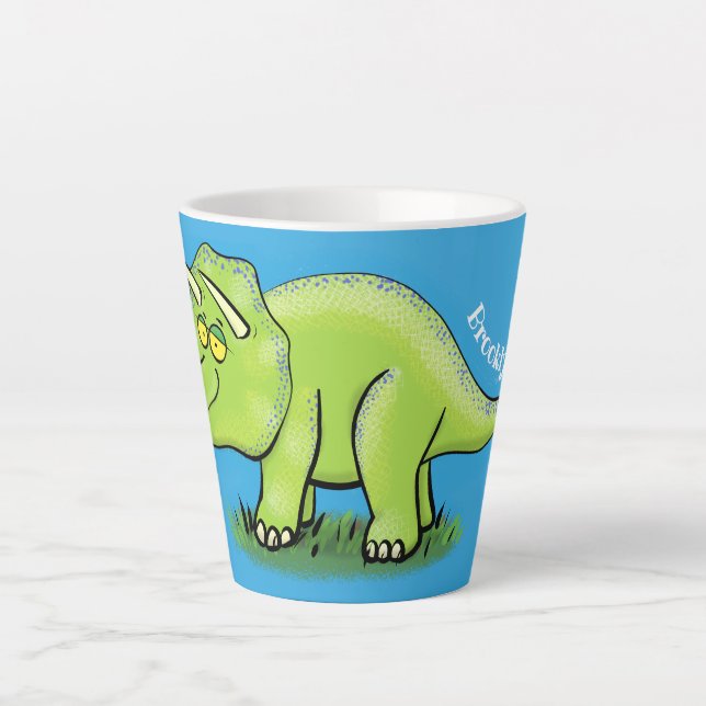 Caneca De Café Latte Um desenho animado de triceratops dinossauros, ver (Frente)