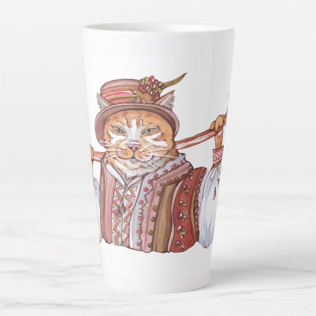 Caneca De Café Latte Um gato cossaco em fantasia tradicional (Frente)