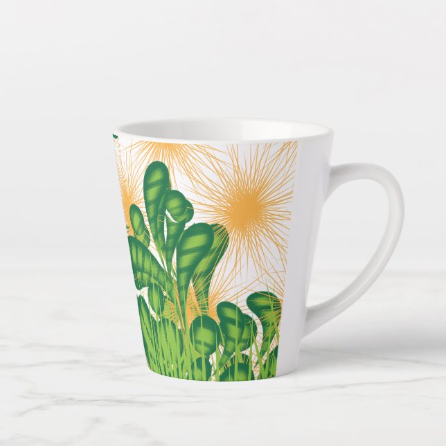 Caneca De Café Latte Um padrão artístico verde e dourado representando  (Direita)