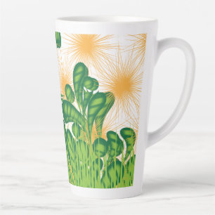 Caneca De Café Latte Um padrão artístico verde e dourado representando 