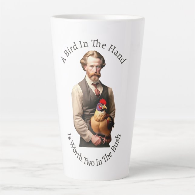 Caneca De Café Latte Um Pássaro Na Mão Lata (Frente)