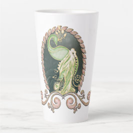 Caneca De Café Latte Um pavão majestoso em ouro e verde