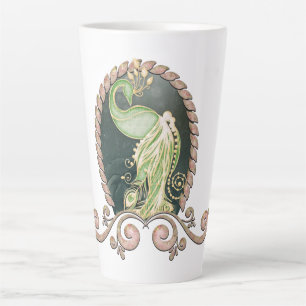 Caneca De Café Latte Um pavão majestoso em ouro e verde