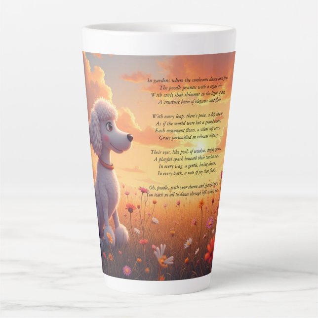 Caneca De Café Latte Um Poodle e Poema Brancos (Frente)