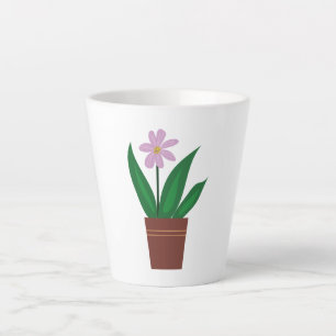 Caneca De Café Latte Uma Flor Roxa Em Um Vaso