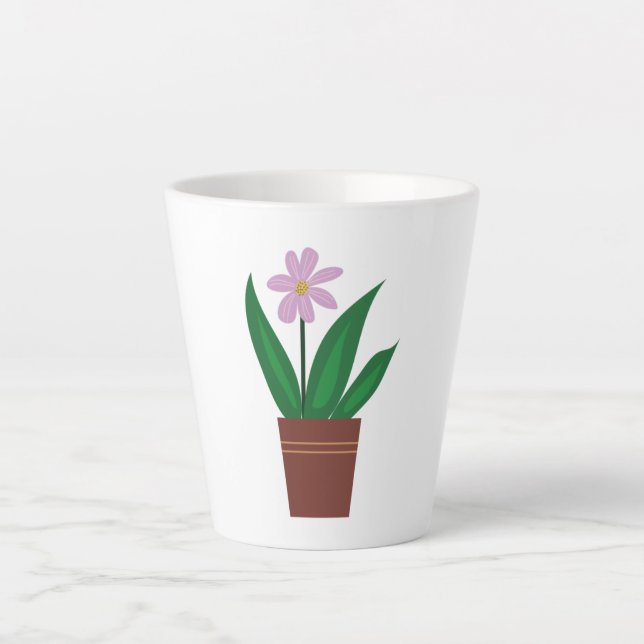 Caneca De Café Latte Uma Flor Roxa Em Um Vaso (Frente)