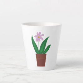 Caneca De Café Latte Uma Flor Roxa Num Pote