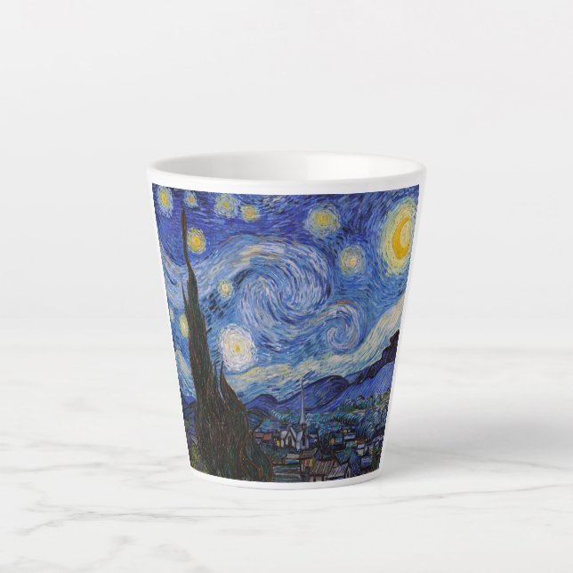 Caneca De Café Latte Uma Noite Estrelada: Saint Remy por Vincent Van Go (Frente)