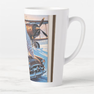 Caneca De Café Latte Uma uva de neve, um avião e um carro vintage
