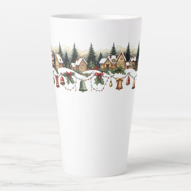 Caneca De Café Latte Uma Vila Envolta em Magia de Natal (Frente)