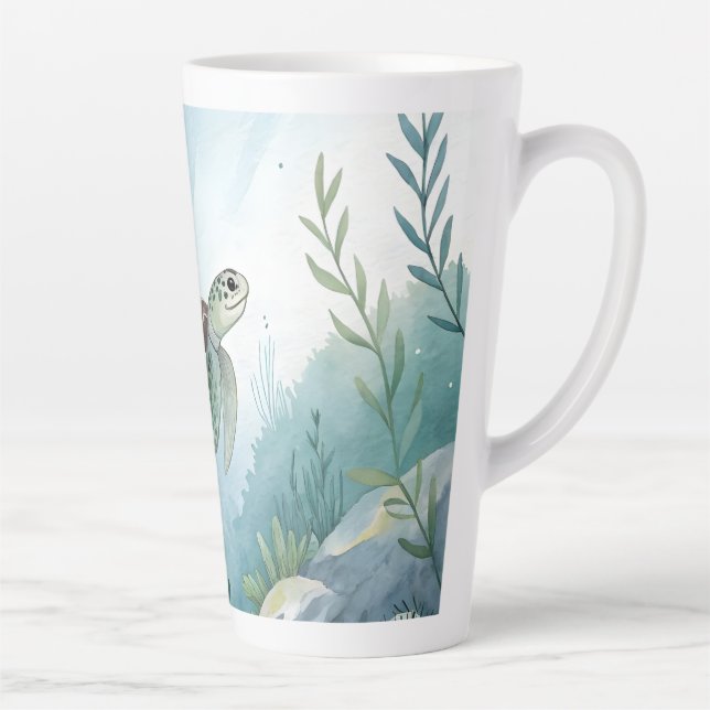 Caneca De Café Latte Underwater world with turtle (Direita)