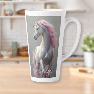 Caneca De Café Latte Unicórnio Branco Personalizado com Mané Rosa