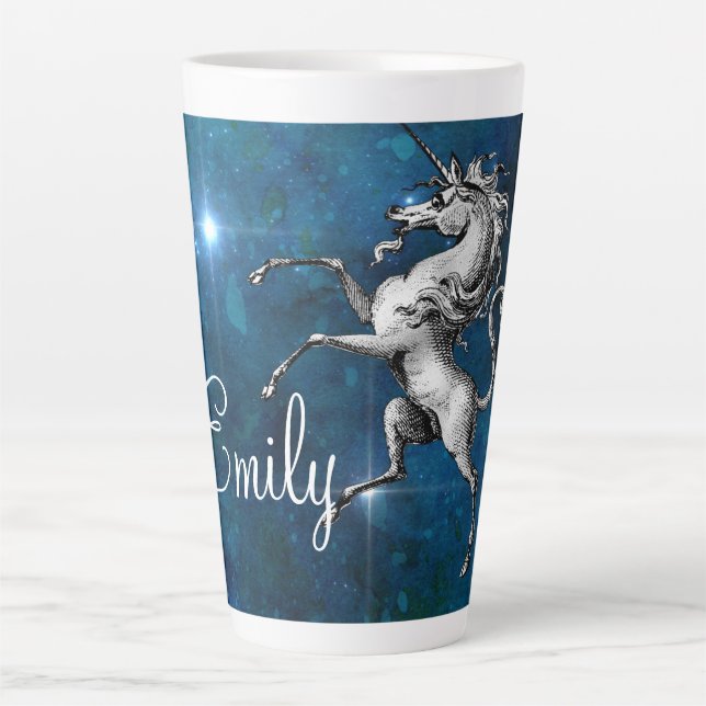 Caneca De Café Latte Unicórnio Celestial Personalizável (Frente)