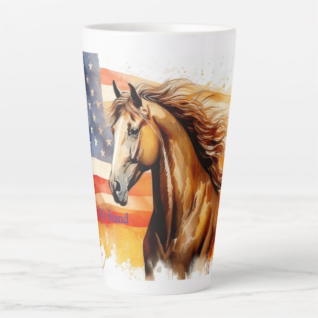 Caneca De Café Latte United We Stand Patriotic Horse (Frente)