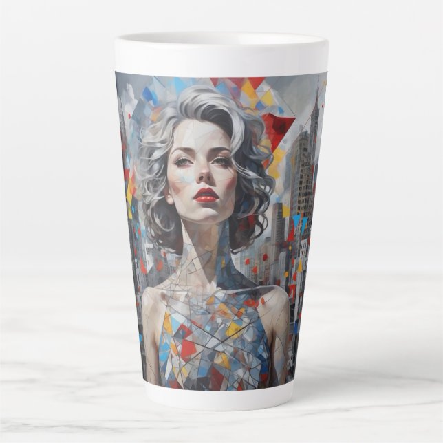 Caneca De Café Latte  "Urbane Geometrie: Frau im Fokus" (Frente)