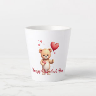 Caneca De Café Latte Ursa Teddy Fofa com Coração – Feliz Dia dos Namora