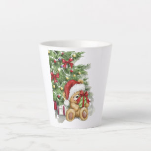 Caneca De Café Latte Urso de Natal com Decoração Presente e Árvore