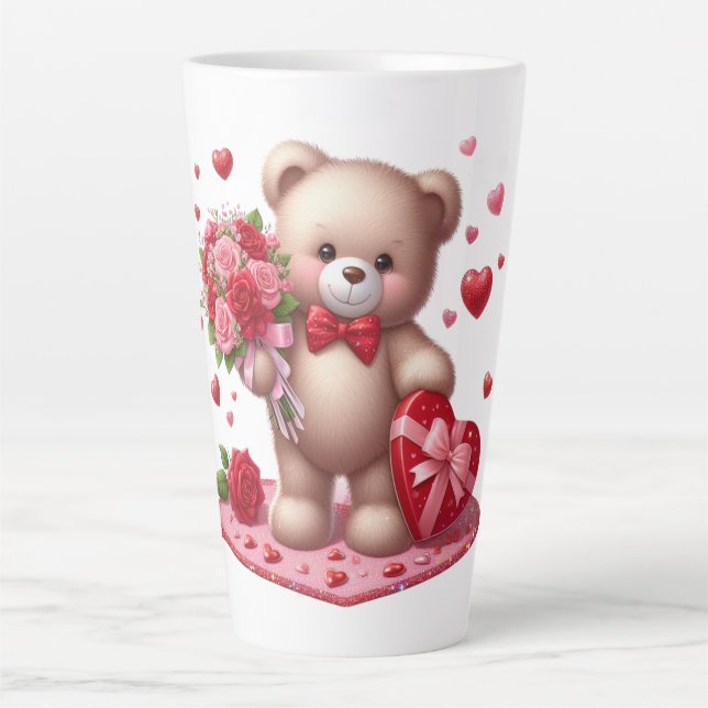 Caneca De Café Latte Urso de pelúcia Dia de os namorados (Frente)