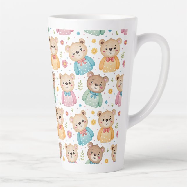 Caneca De Café Latte Urso de pelúcia e flores (Direita)