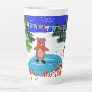 Caneca De Café Latte Urso engraçado nos skates de inverno