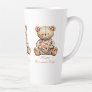 Caneca De Café Latte Urso Floral Vintage Com Coração Dia dos Namorados