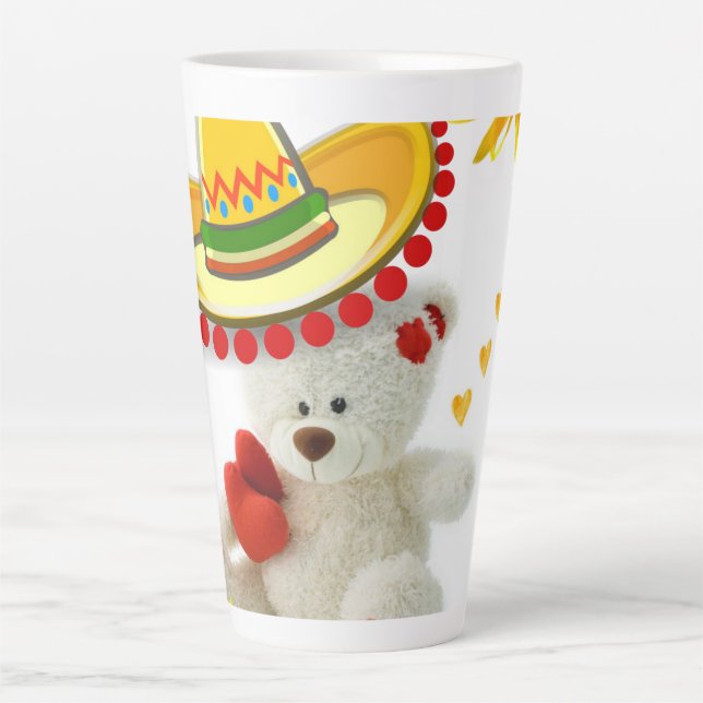 Caneca De Café Latte Urso Latino Branco de Girassol (Frente)