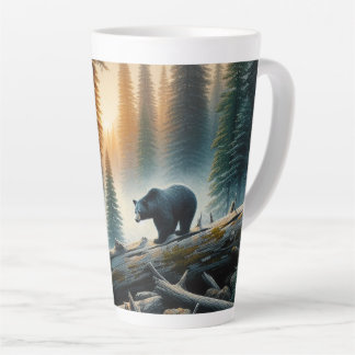 Caneca De Café Latte Urso Negro na Floresta