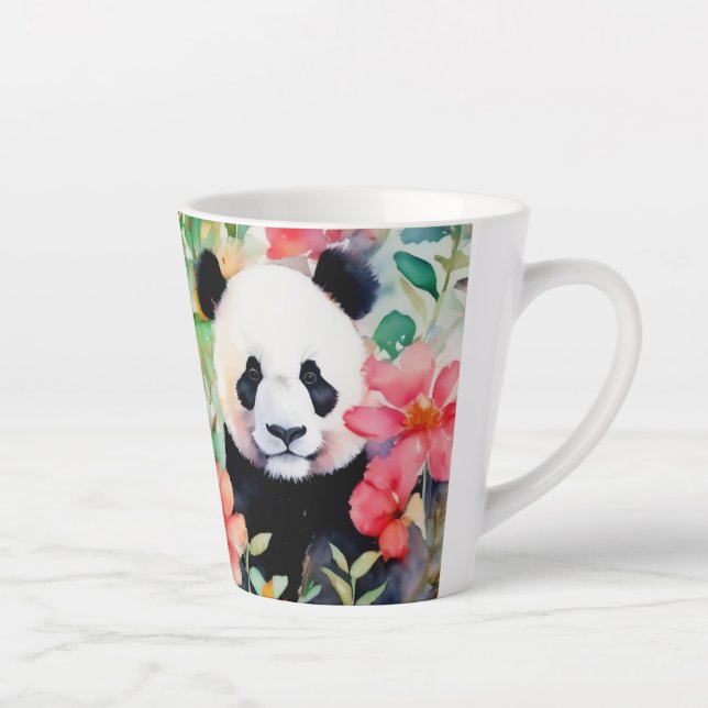 Caneca De Café Latte Urso Panda de Aquarela (Direita)