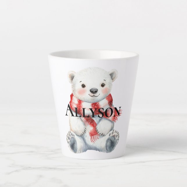 Caneca De Café Latte Urso Polar com Feixe Branco Vermelho Pepperminto (Frente)