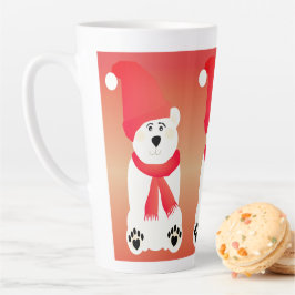 Caneca De Café Latte Urso Polar Vermelho e Branco