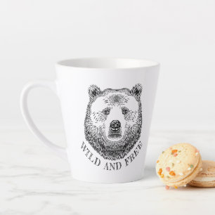 Caneca De Café Latte Urso, Selvagem E Gratuita, Ilustração Desenhada À