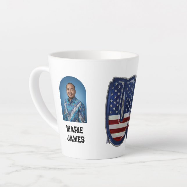 Caneca De Café Latte USA Flag Graffity Personalized Text (Ângulo esquerdo)