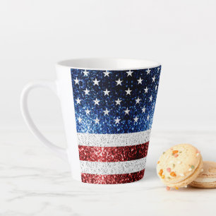 Caneca De Café Latte USA flag red white blue sparkles glitters latt