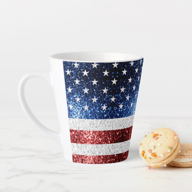 Caneca De Café Latte USA flag red white blue sparkles glitters latt (In Situ)