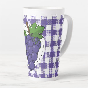 Caneca De Café Latte Uvas em Xadrez violeta branca