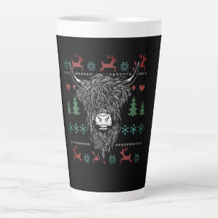 Caneca De Café Latte Vaca Alta Escocesa Feia de Natal