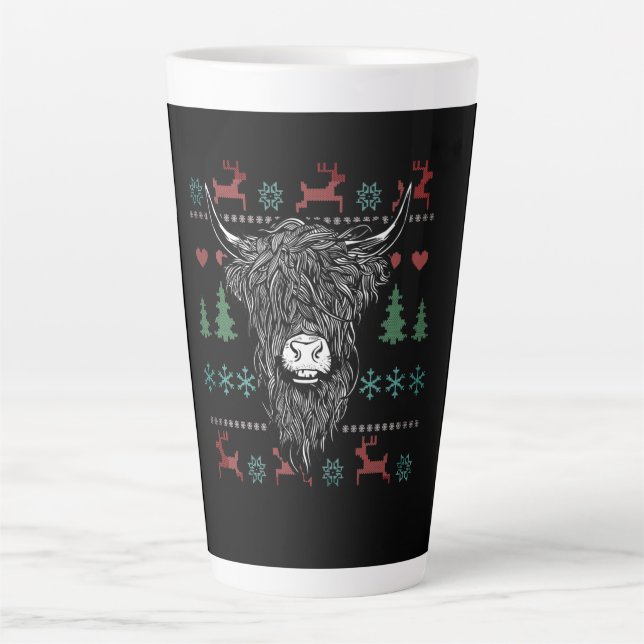 Caneca De Café Latte Vaca Alta Escocesa Feia de Natal (Frente)