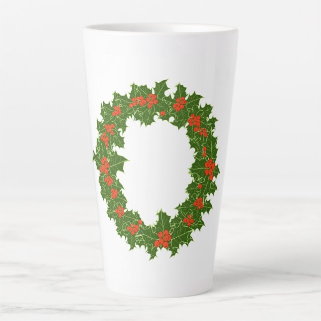 Caneca De Café Latte Vaca de Natal Holly Wreath Café Mug (Frente)