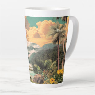 Caneca De Café Latte Vale Tropical Surrealista com Palmeiras