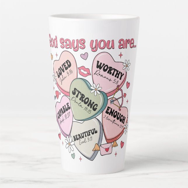 Caneca De Café Latte  Valentine's Candy Hearts Christian  (Frente)