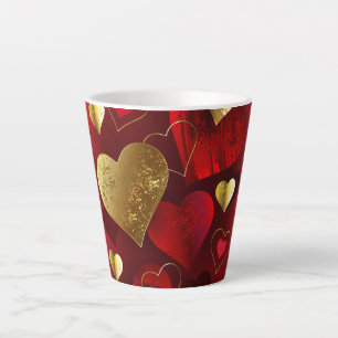 Caneca De Café Latte Valentines dourados e vermelhos