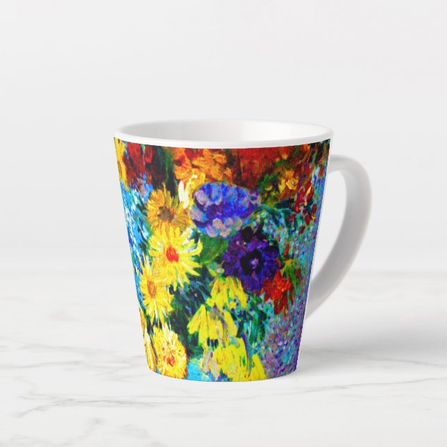 Caneca De Café Latte Van Gogh Flores num Vaso Azul (Ângulo direito)