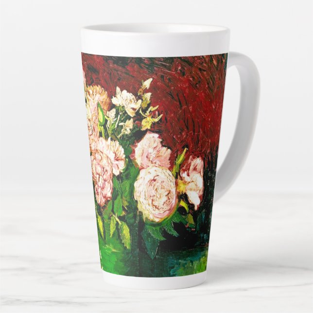 Caneca De Café Latte Van Gogh Peonies e Rosas (Ângulo direito)