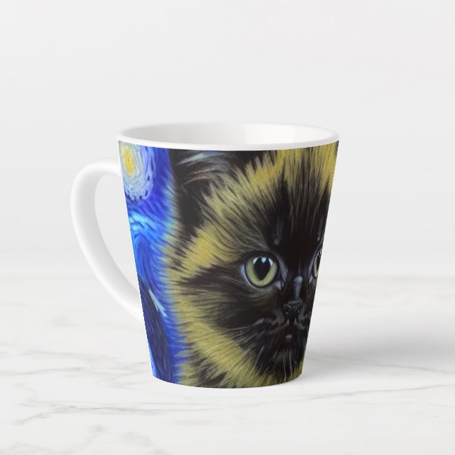 Caneca De Café Latte Van Gogh Starry Night Siamese Cat (Ângulo esquerdo)