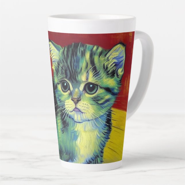 Caneca De Café Latte Van Gogh Tabby Cat (Ângulo direito)