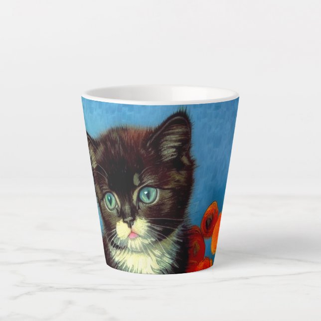 Caneca De Café Latte Van Gogh Tuxedo Cat (Frente)