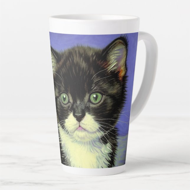 Caneca De Café Latte Van Gogh Tuxedo Kitten (Ângulo direito)